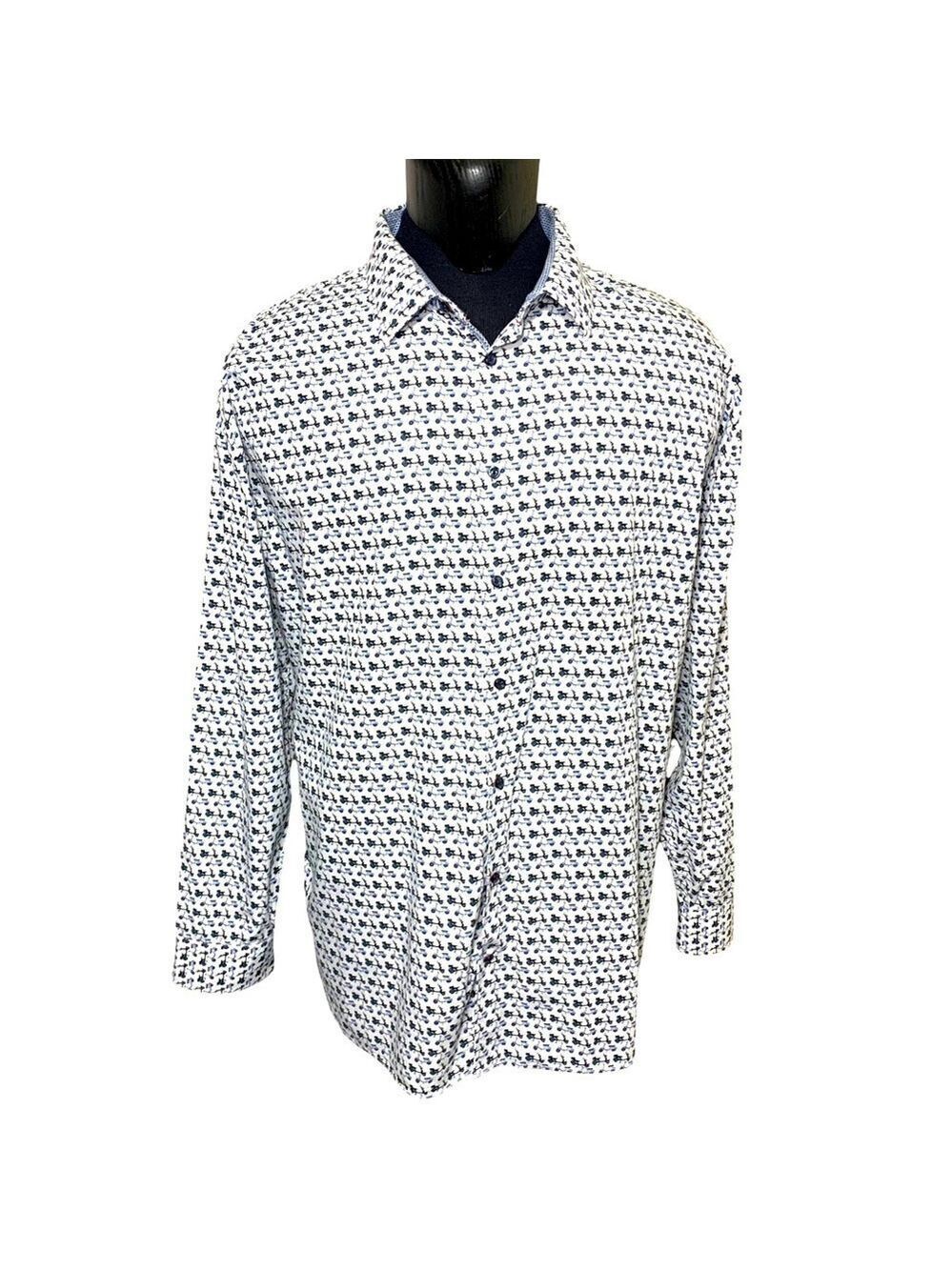 SOUL Of London White Blue Motorcycle Button Down Shirt Modern Long Sleeve Sz 2XL